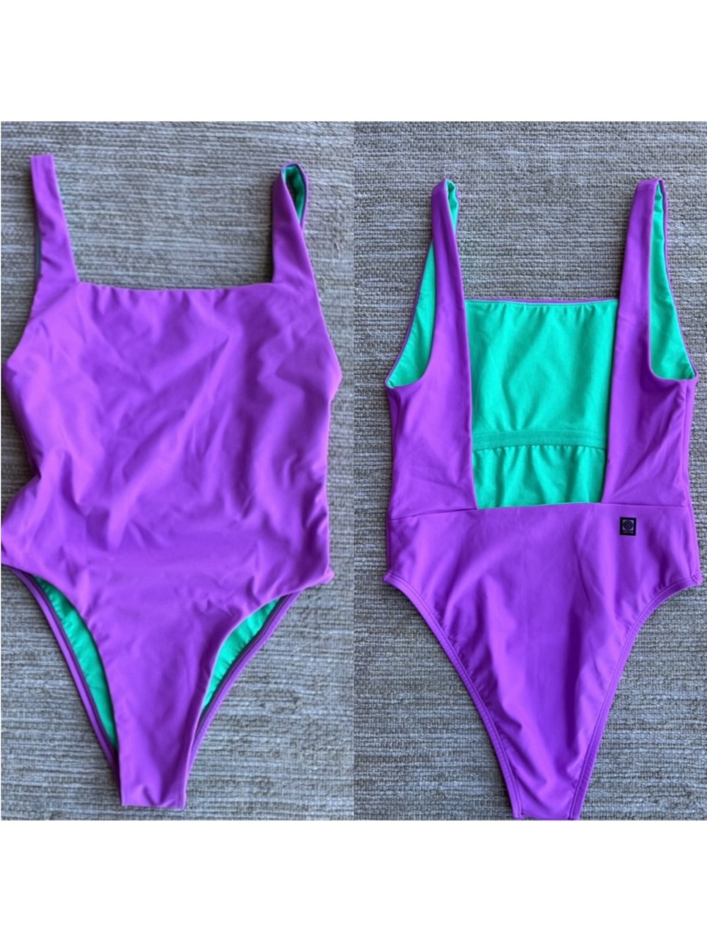 Jolyn Active Swimwear Purple One-Piece Swimsuit with Teal Lining size Small